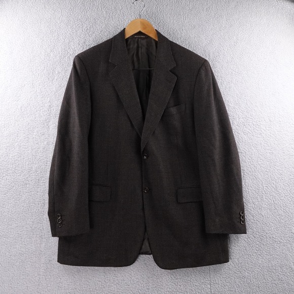 Wool Blazer Jacket Men's Size 54 Made in Italy Brown Check US Size 44L